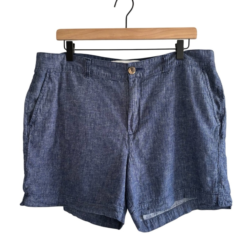 Old Navy High Rise Everyday Shorts Chambray Blue Linen Blend Coastal Preppy 14